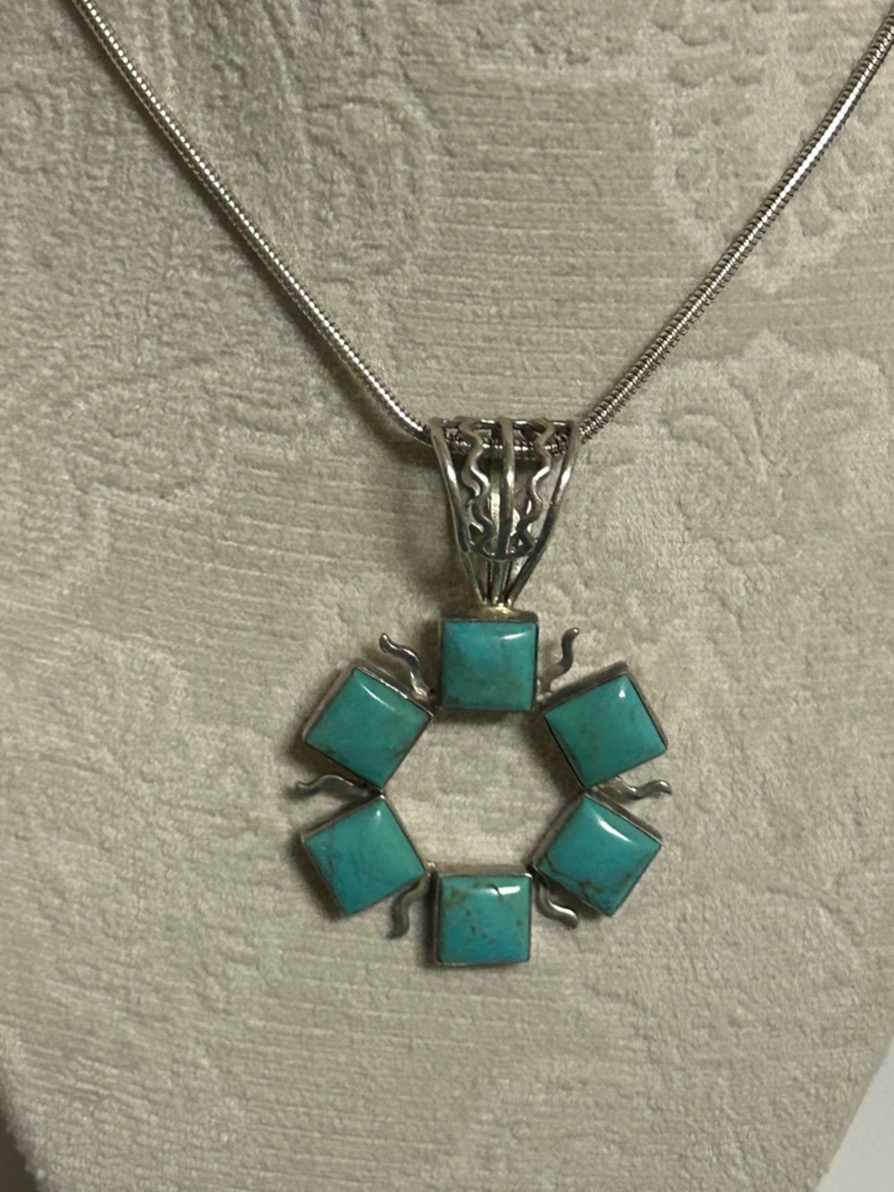 Vintage sterling silver jay king Turquoise Square Halo Pendant Necklace 19.50” - Picture 5 of 11